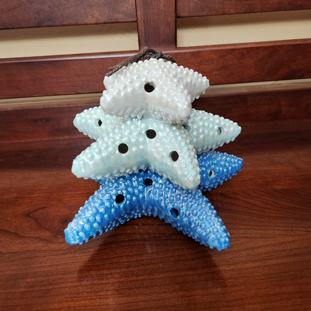 Designer Coastal Collection Tiered Stacked Iridescent Starfish